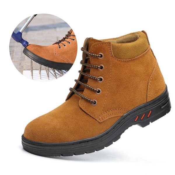 

men's safety shoes anti-smash anti-piercing men's steel toe shoes suede leather wear-resistant breathable non-slip outdoor work sh, Black;brown