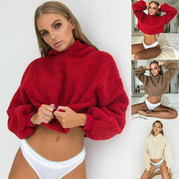 

winter fluffy casual fleece pullover hoodie jumper hooded sweater sweatshirt, White;black