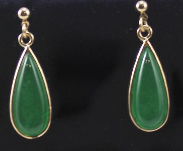 

er00002 elegant green jades drop earring, Golden