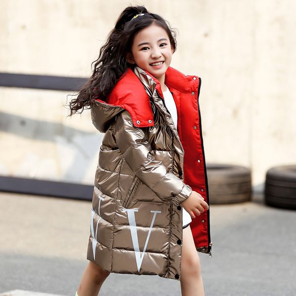 

new down jacket for children thick down jacket for boys in european and american style & shiny girls x-long, Blue;gray