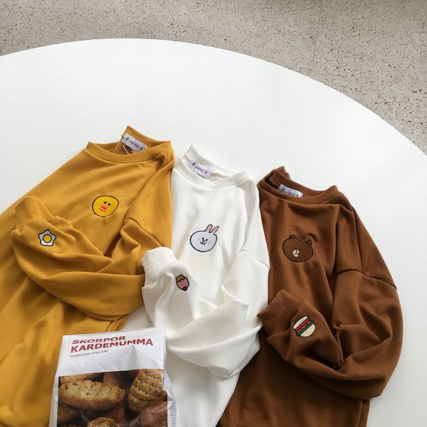 

животные вышивки женщина толстовка cute bear hoodie пуловеры женщины осень harajuku симпатичный крупногабаритный корейский пуловер ootd, Black