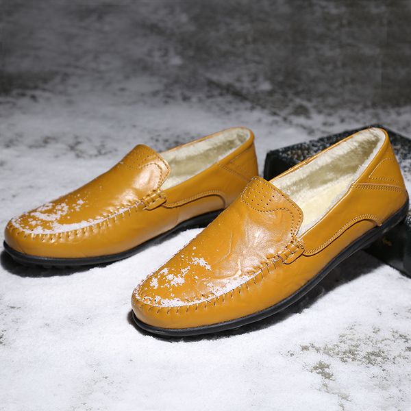 

2019 new winter plus velvet peas shoes men slip-on casual shoes soft bottom keep warm mens boots fashion wild loafers, Black