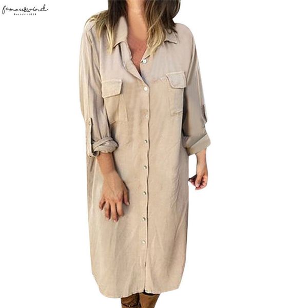 

buttoned sundress female solid color lwomens dresses ong sleeved shirt pocket dress vestido elbise robe g7 drop shipping, Black;gray
