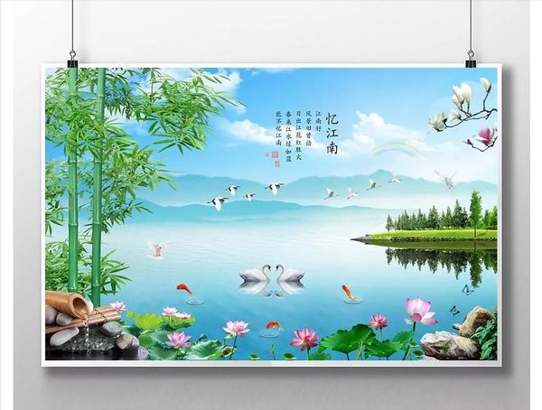 

3d custom wall papers home decor p wallpaper zhubao ping'an mountain qingshui xiuzhu jiangnan water town tv background wall