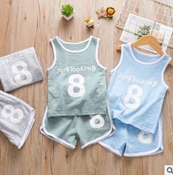 

детские мальчики спортивный набор детский хлопок жилет без рукавов детские спортивные двухсекционные средние и маленькие детские шорты, White