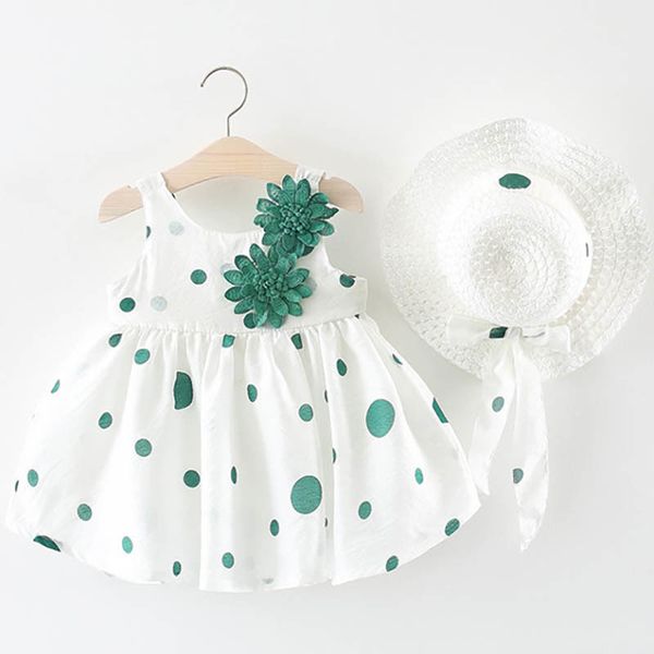 

baby girls dress sweet 2019 summer new children's clothing girls dress baby girl bow polka dot straw hat princess, Red;yellow