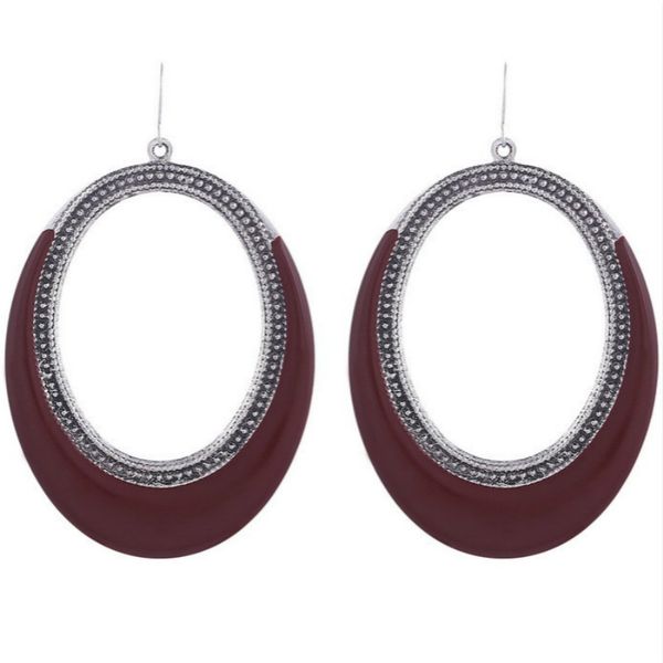 

2019 new dangle ellipse enamel red earrings women long geometric unique big earrings, Silver
