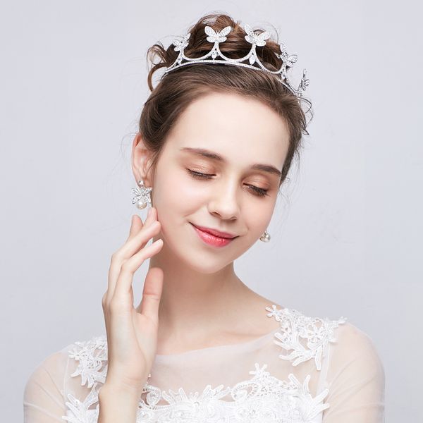 

elegant butterfly bride crown korean bride headdress wedding garment marriage jewelry hair jewelry, Golden;white