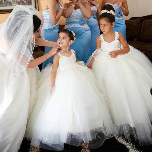 

ball gown sweety flower girl dress spaghetti straps lace tulle floor length girls party gowns custom size, White;blue