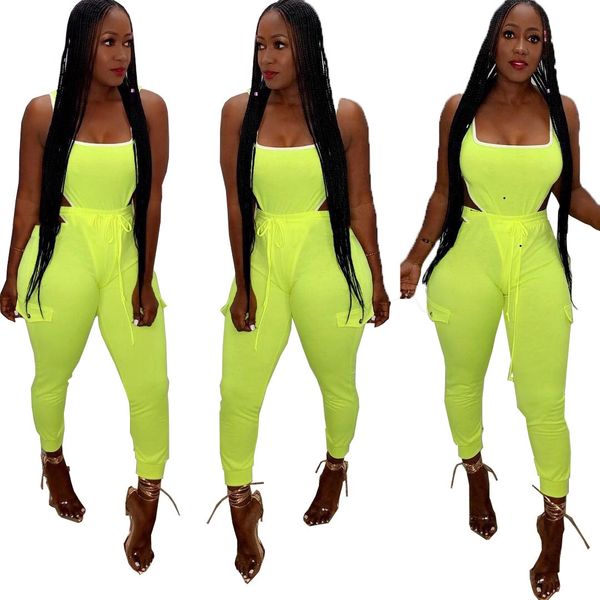 

neon green women two piece set casual festival clothing beach romper bodysuit pant club outfits matching sets, White