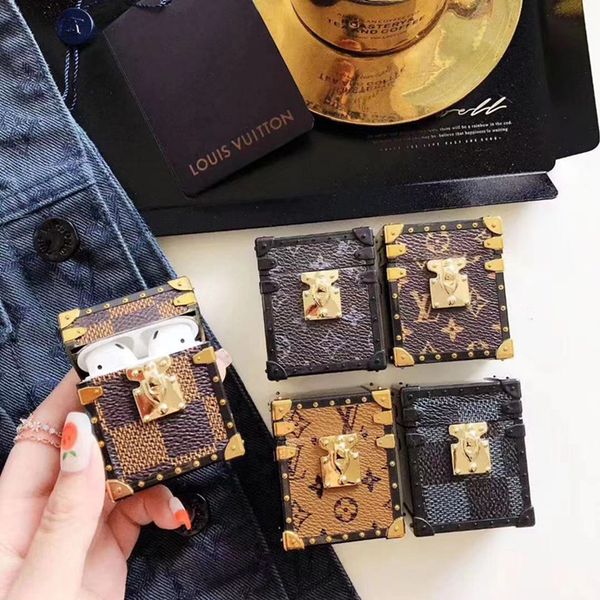 

Plating quare lattice plaid print leather torage cover for tw airpod wirele earphone printed flower checkerboard hol ter pouch bag