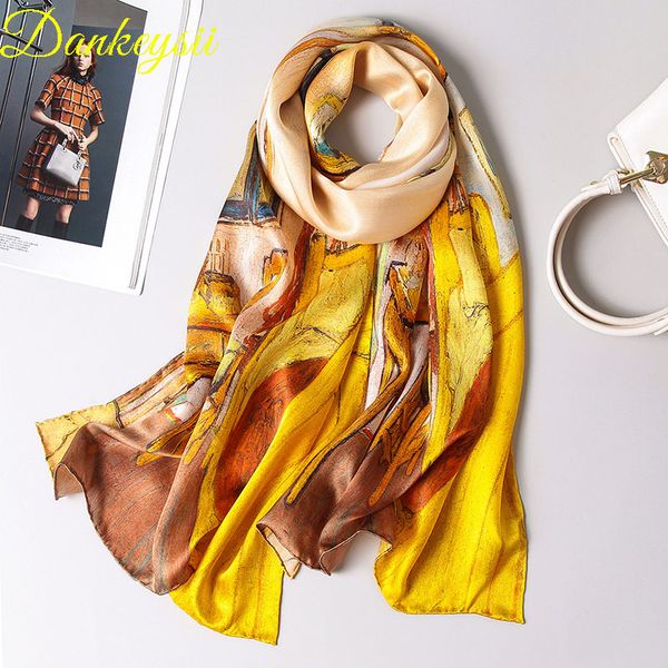 

dankeyisi real silk women scarf ladies silk scarf shawl long scarves female fashion elegant neck beach shawl cover-ups, Blue;gray
