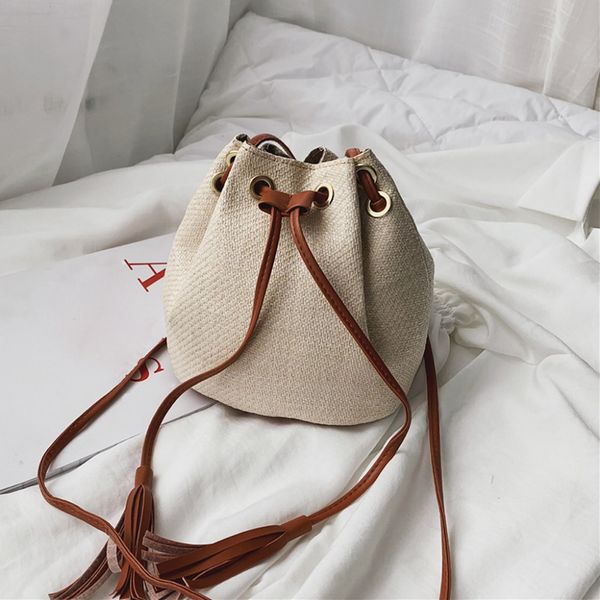 

straw beach bag messenger bags summer drawstring bucket bag 2019 fashion women handmade shoulder bags handbags a1