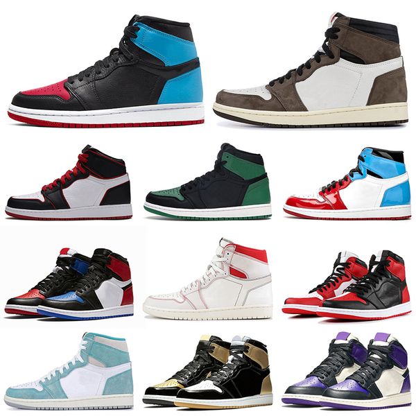 

new jumpman 1s unc trainer basketball shoes chicago patent bloodline purple 1 athletics men women sports sneakers size 5.5-12