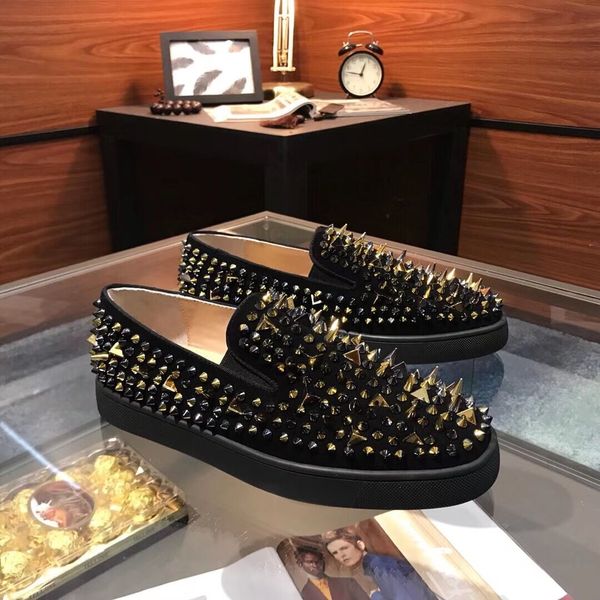 

casual designer fashion men women black suede mix studded spikes rivets crystal flats lace up low shoes brand new sale