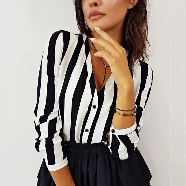 

womens summer striped fashion and blouses elegant v neck blouse loose harajuku shirt ladies tunic vintage camisa feminina, White