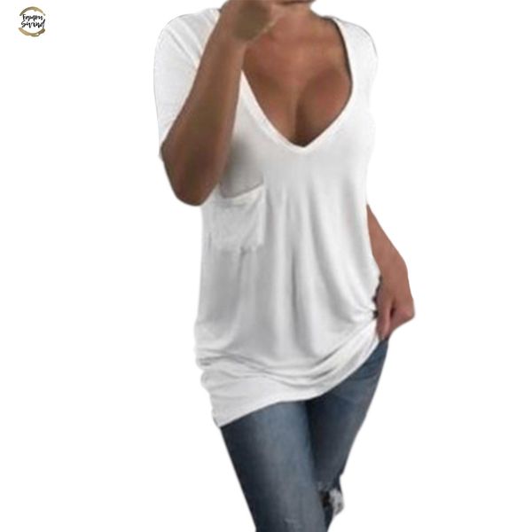 

women's t-shirt summer plus size tee basic shirts women solid v neck short sleeve long casual big size female 4xl 5xl femme, White