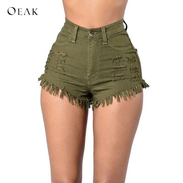 

oeak denim shorts women 2018 fashion tassel ripped high waist summer short jeans booty shorts female slim trousers, White;black
