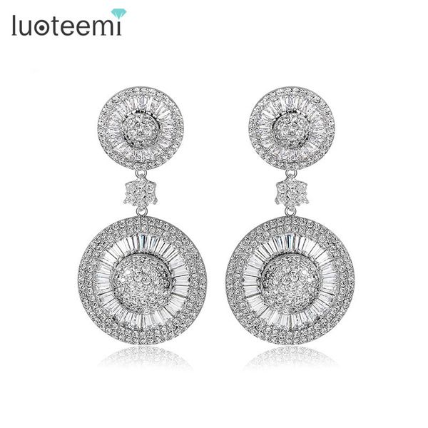 

luoteemi new delicate luxury sparkling cubic zirconia statement brincos dangle earrings for women bridal wedding party jewelry t190626, Silver