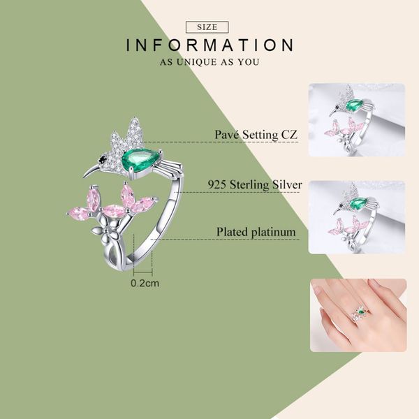 

wholesale-silver hummingbird gift luminous clear crystal adjustable finger rings for women jewelry anniversary birthday gift, Slivery;golden