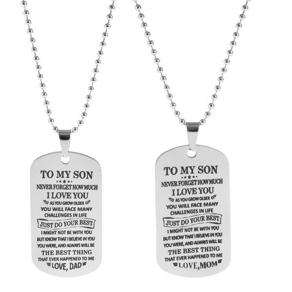 

2 pieces stainless steel dog tag pendant necklace to my son love dad mom birthday gift, Silver