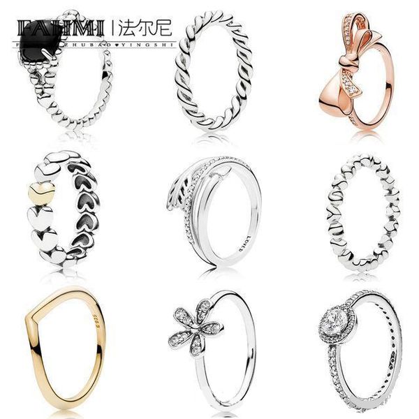 

fahmi 100% 925 sterling silver elegance dazzling daisy ring rose bow twisted rope ring chain of hearts sparkling arrow ring 11, Slivery;golden