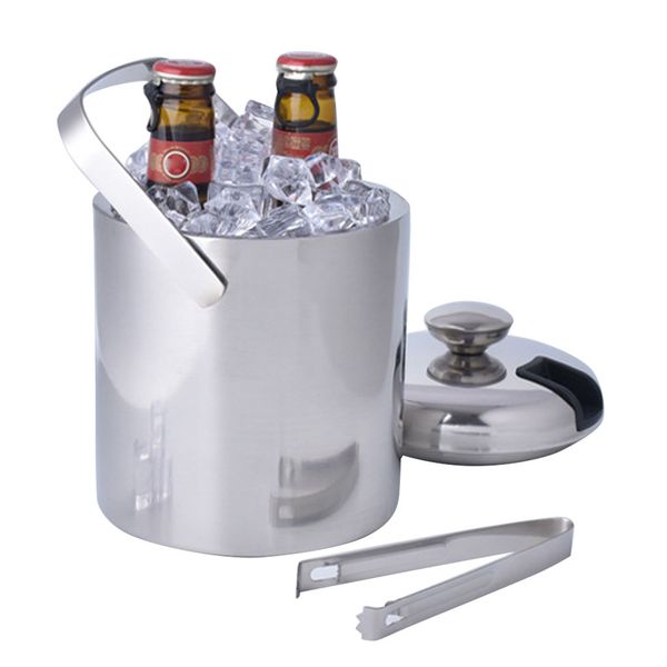 

insulated double wall ice bucket with tong and ice strainer stainless steel party champagne beverage bucket