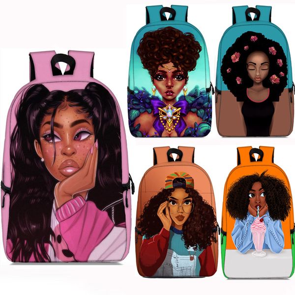 

cute afro girls print backpack for teenage brown girls student school bags women female bookbag
