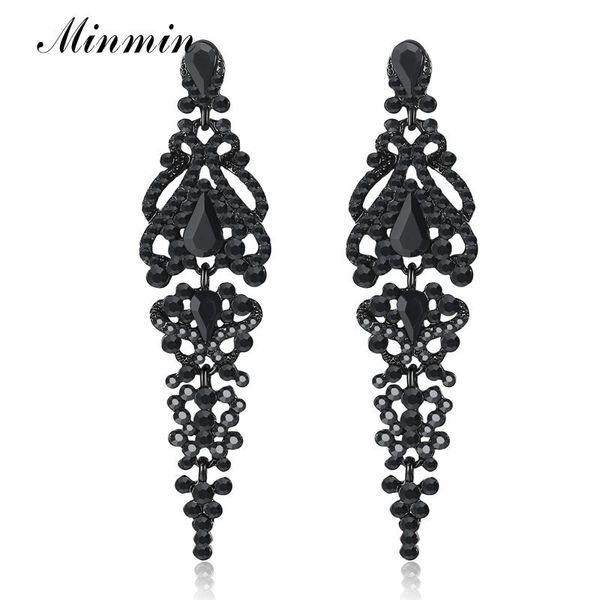 

minmin vintage black crystal drop earrings for women elegant chandelier dangle hanging earrings fashion party jewelry 2019 eh291, Silver