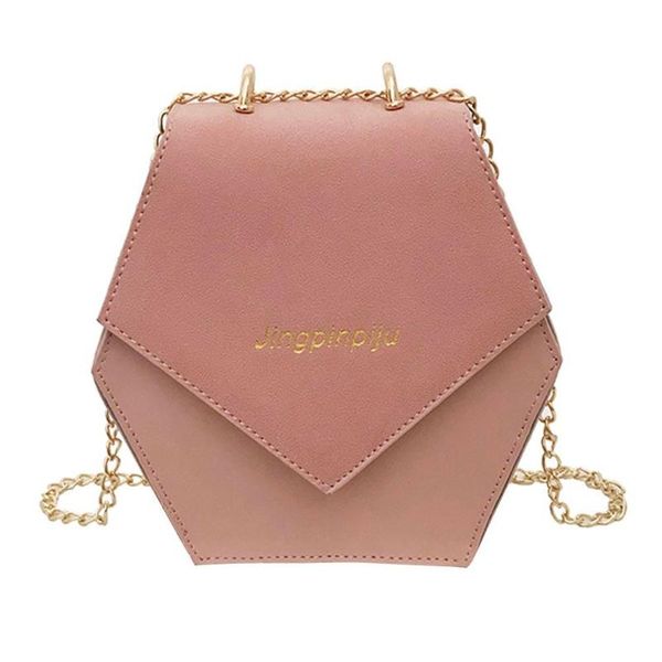 

женская мода pu цепи сумки на ремне геометрическая шестигранной polygon повседневный crossbody сумка flap засов цепи розовый