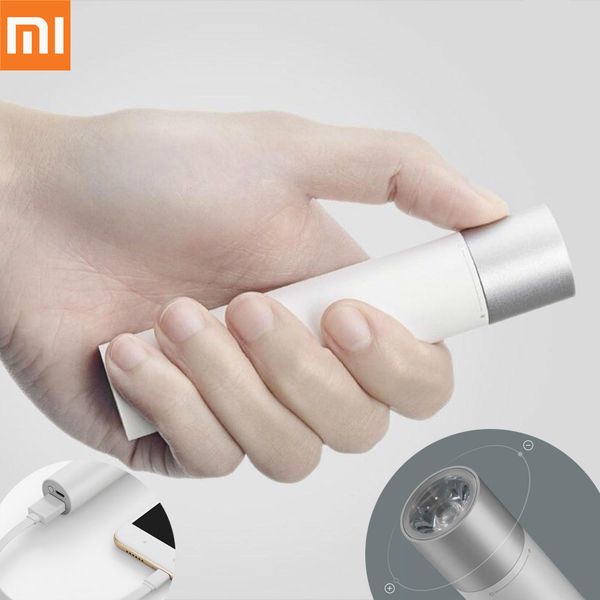 

original xiaomi power bank portable flashlight adjustable luminance 3350mah lithium battery usbcharging port mobile power