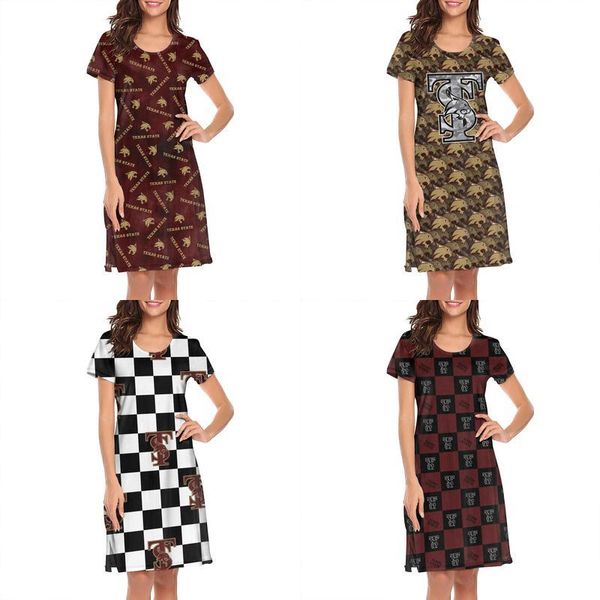 

womens design printing texas state bobcats football crimson tie dyeing white lounge shirt dress crazy friends retro loungewear sport, Black;gray