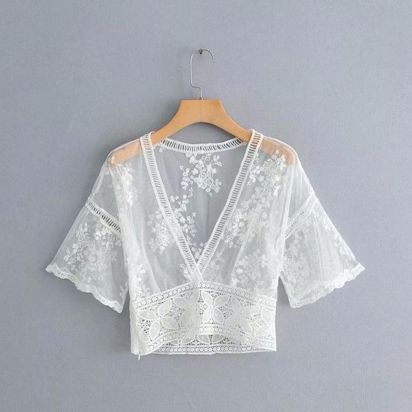 

caf-a067 retro transparent embroidered gauze, White