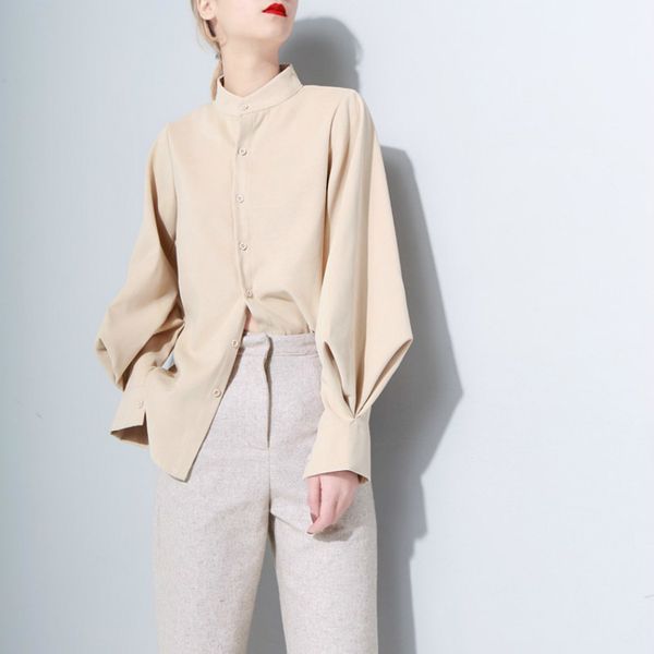 

women's shirt spring 2019 new arrival vintage blouse lantern sleeve shirt long sleeves feminino 505, White
