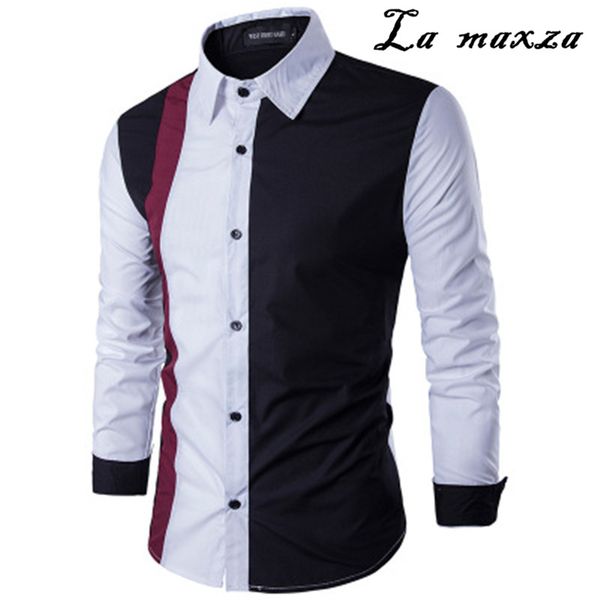 

2020 autumn new arrivals 3xl black patchwork long sleeve men shirts korean style men shirts regular fit, White;black