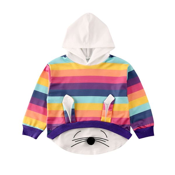 

2-7 years newborn baby grils hooded coat winter warm thick cloak striped rainbow print hoodesclothes, Black