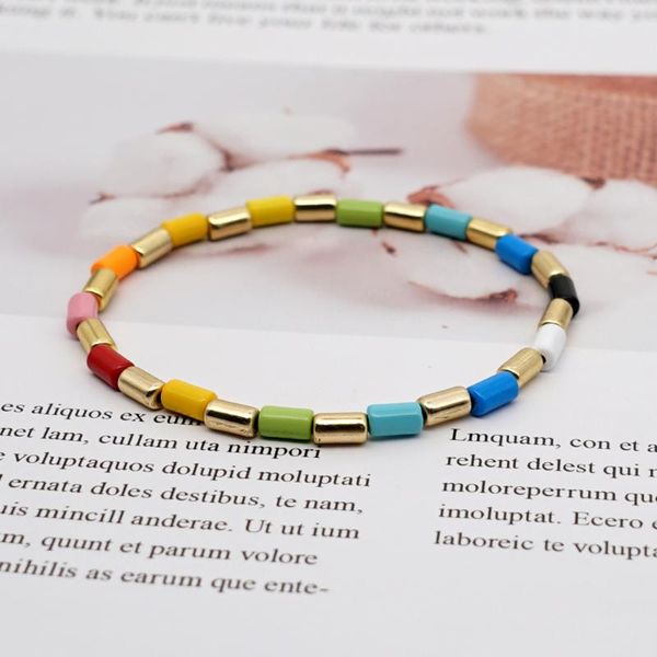 

shinus rainbow bracelet for women spacer beads armband enamel tile bracelets colorful boho jewelr summer beach accesorios mujer, Black
