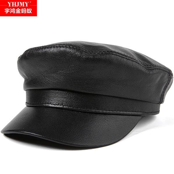 

genuine leather hat cap men's baseball cap sheepskin flat caps students winter leisure leather hats new year gift b-8809, Blue;gray