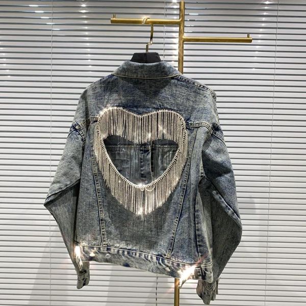 

deat 2020 autumn new arrivals streetwear long sleeve hollow out slim rhinestone tassel backless denim short coat women se429, Black;brown