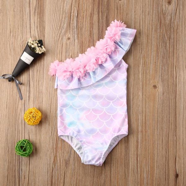 

summer toddler baby kids girls one piece bikini ruffles lace one shoulder mermaid swimsuit swimwear bathing suit