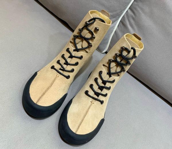 

2019 spring fall womens ladies black nude beige nubuck real leather flat platform rubber sole lace up booties combat boots