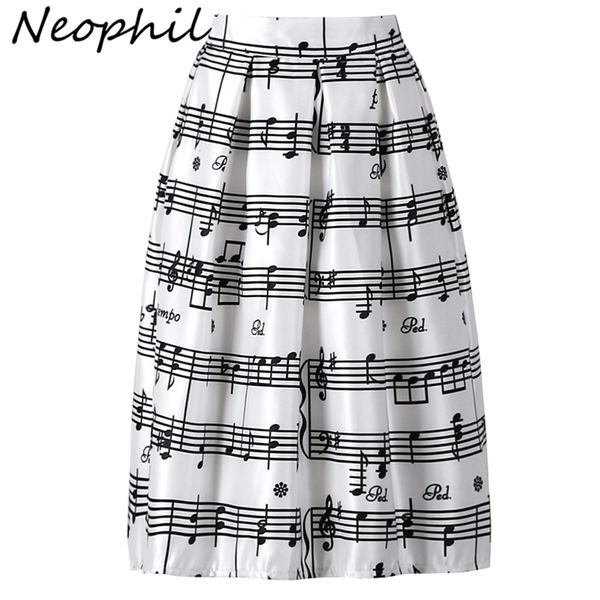 

neophil 2019 winter piano music note melody print high waist pleated ball gown satin flared midi women skirts tutu saia s08024, Black;gray