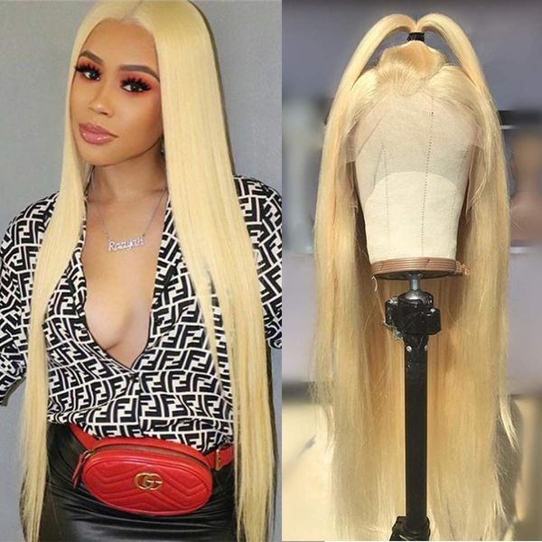 

13x6 straight lace front wigs with baby hair 180% density 613 blonde peruvian remy human hair wigs pre plucked for black women, Black;brown