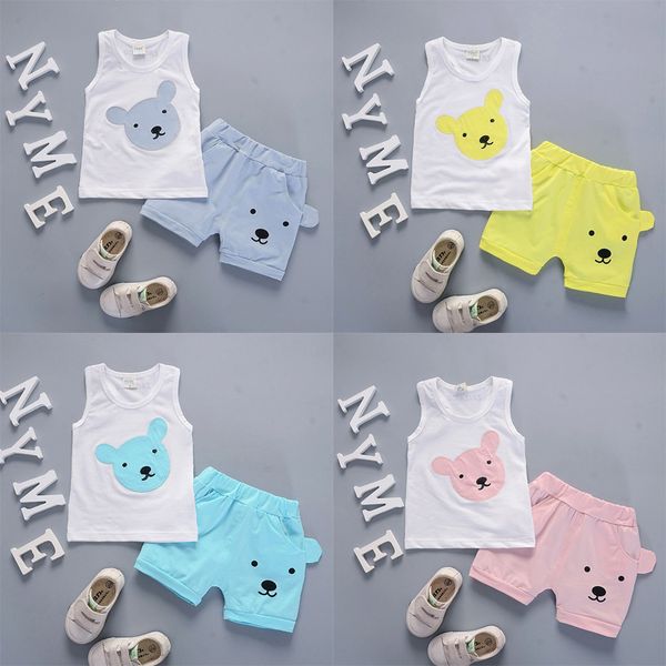 

2019 прохладный и освежающий стиль лето хлопок круглый воротник кенгуру шаблон с жилет и шорты две части для мальчиков и девочек, White