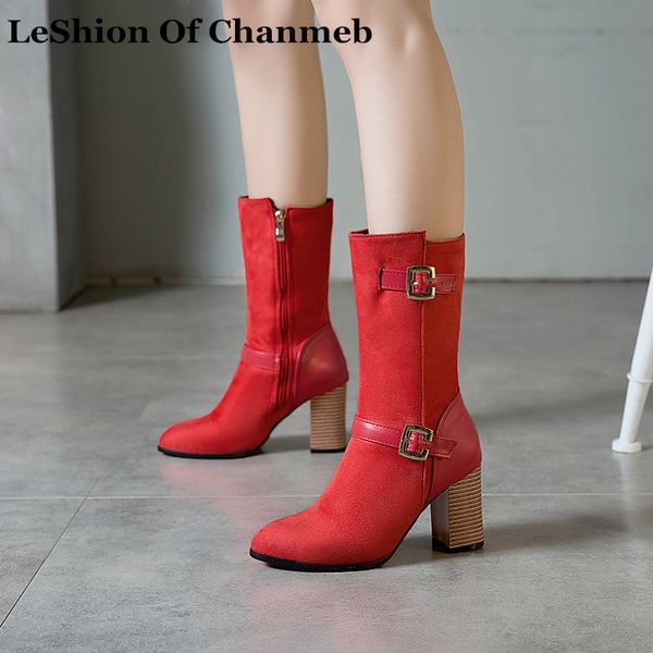 

new arrival buckles decoration women's big plus size 33-50 zip riding biker boots ladies flock warm winter mid-calf boots shoes, Black