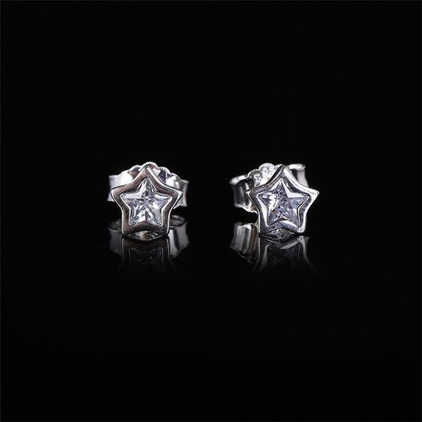 

new clear crystal shining stars stud earring with original box set for pandora 925 sterling silver earring for girls, Golden;silver