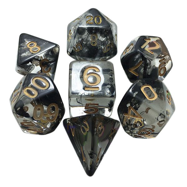 

new 7pcs/set translucent black dice set polyhedral dices with bag for rpg dungeons dragons board games dice set