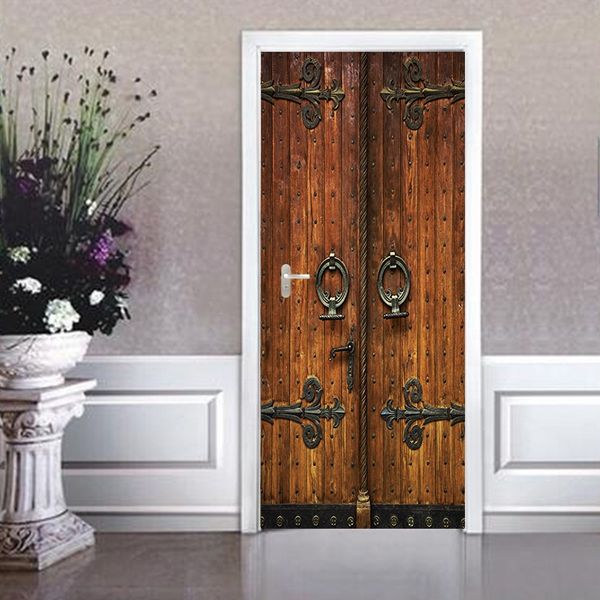 

self adhesive simulation retro wooden door stickers fashion creative porch study decorative stickers home decoration