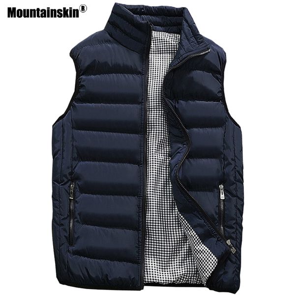 

mountainskin new sleeveless vests warm men's jacket autumn brand clothing winter casual waistcoat cotton padded coats 5xl sa584, Black;white