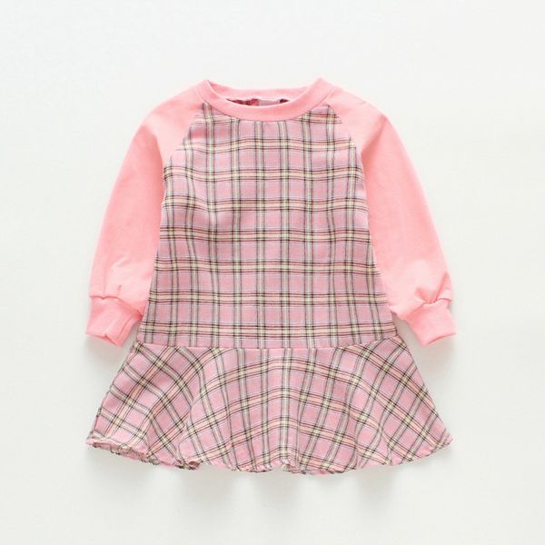 

kid girls dress sweetness all-match dress grid wing round collar fleece child girl clothing, Red;yellow